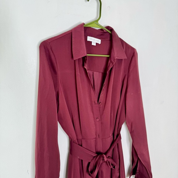 Amour Vert Joyce Sustainable Long Sleeve Shirtdress in Maroon Sz Large - Picture 6 of 8